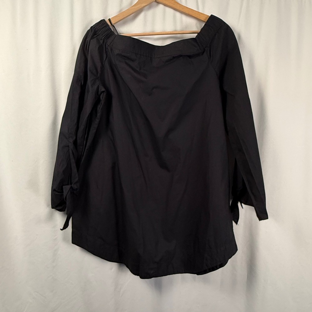 Free People Show Some Shoulder Black Long Sleeve Top Blouse Cotton Womens M NWT - Picture 1 of 10